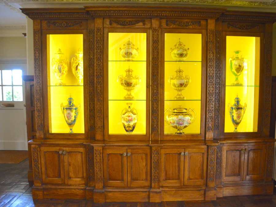 Illuminated oak display cabinet at Old Oak Hall