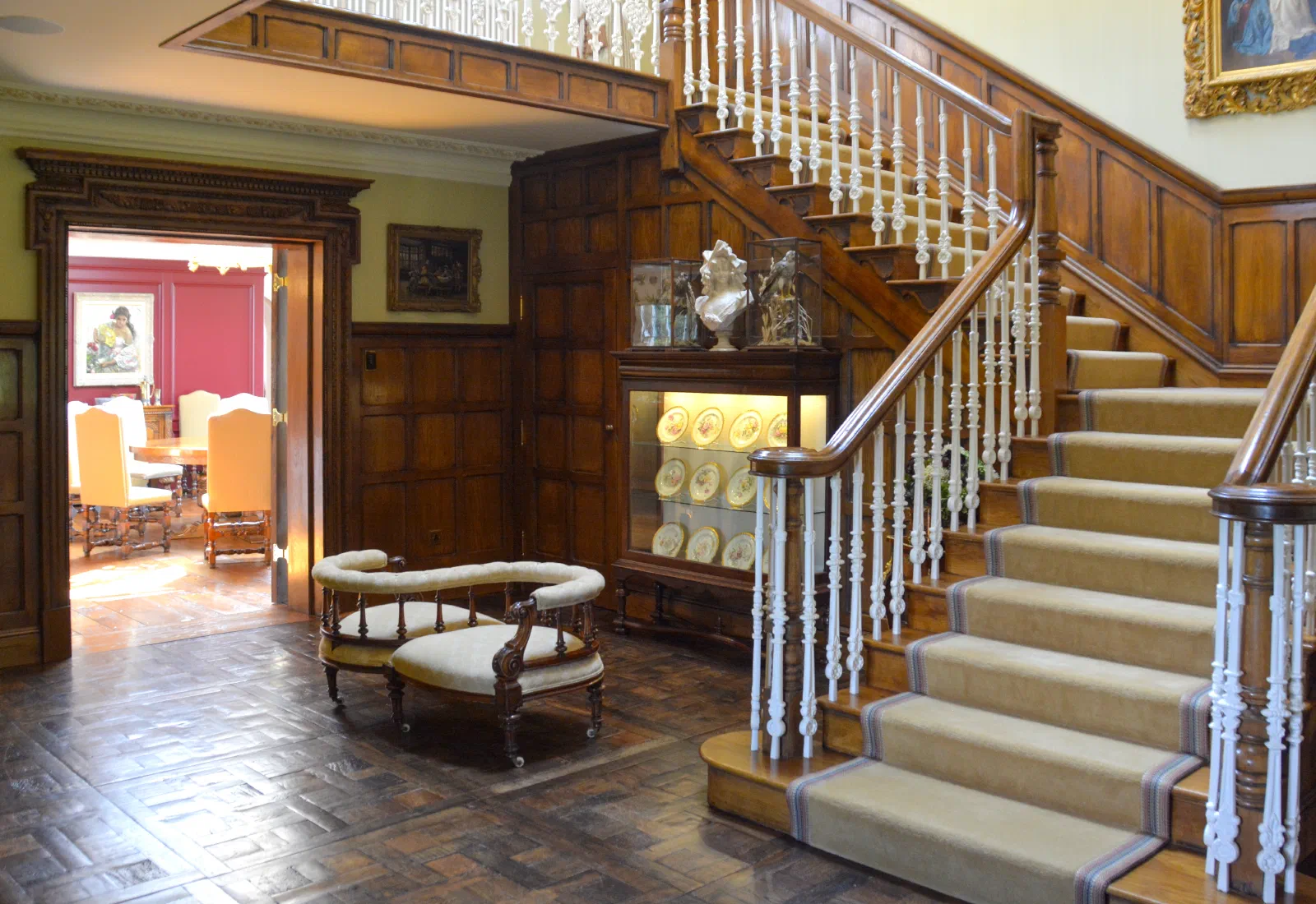 Entrance hall and main staircase at Old Oak Hall