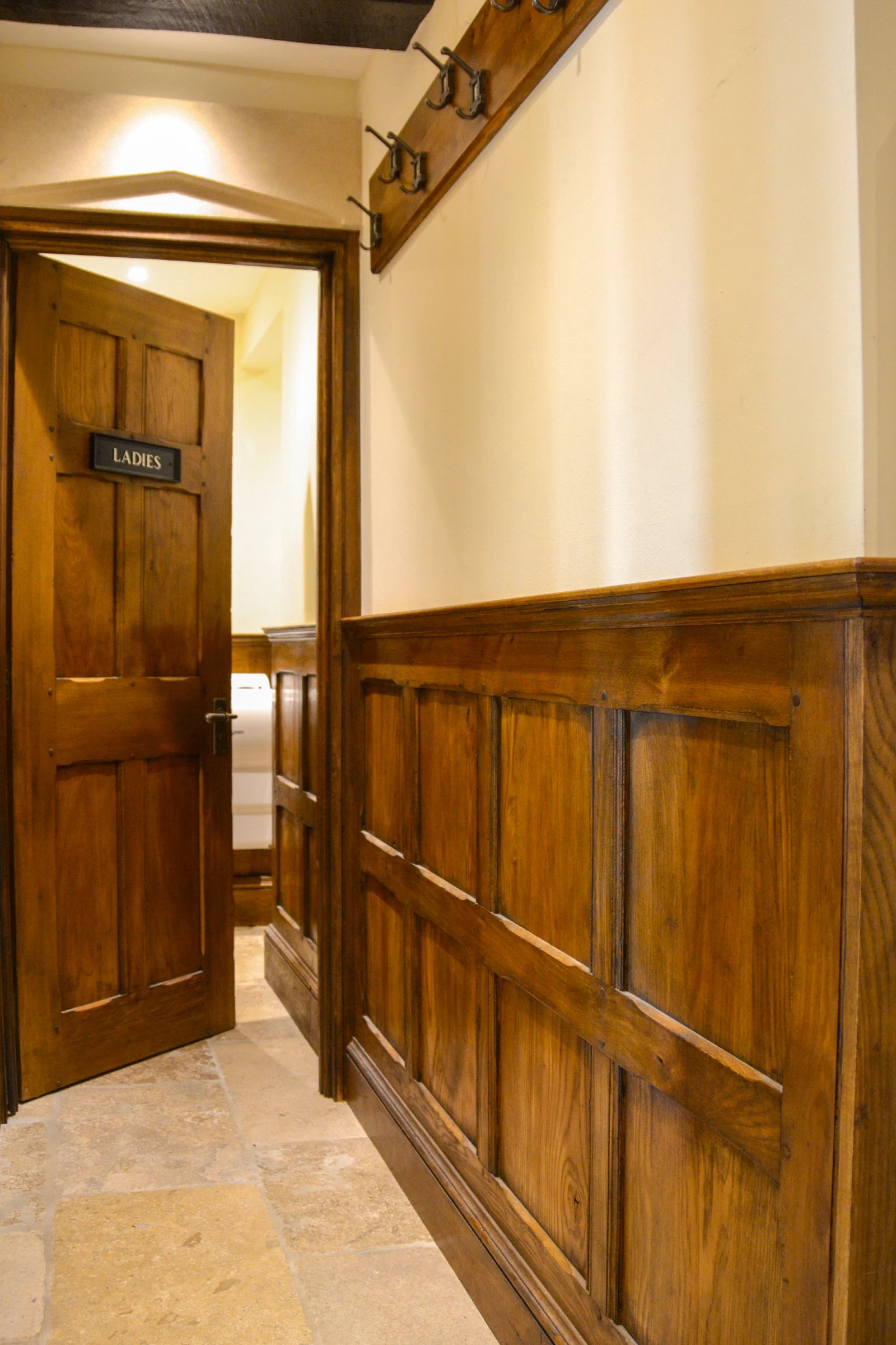 Oak dado panelling and a panelled door in a period office building in Oxfordshire