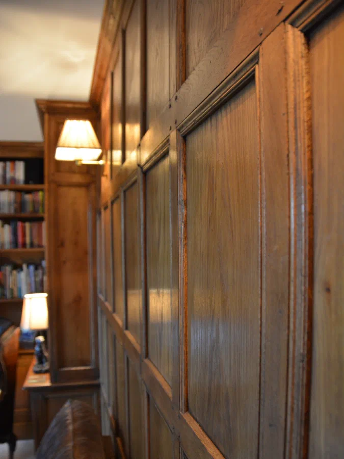 Close view of oak study panelling