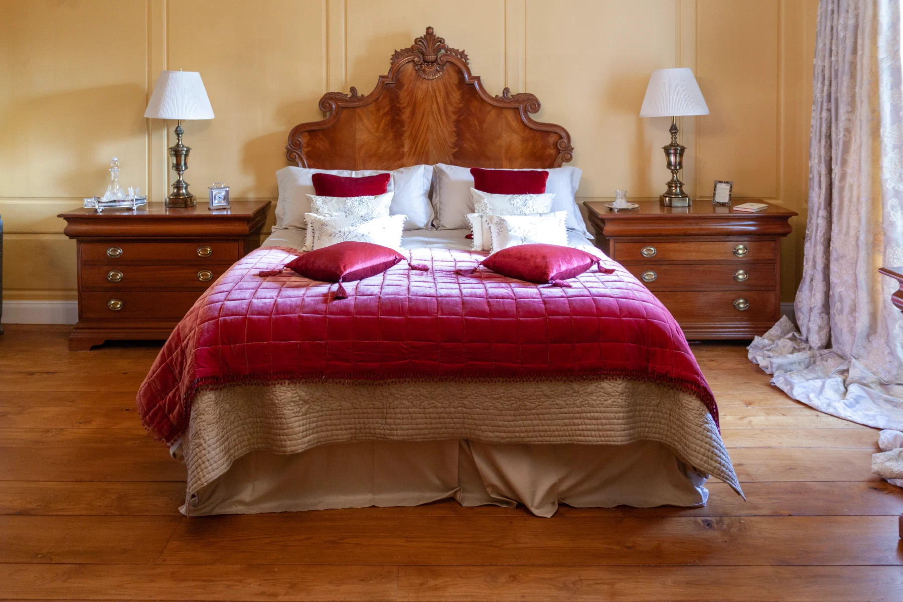 Mahogany bed with matching bedside cabinets