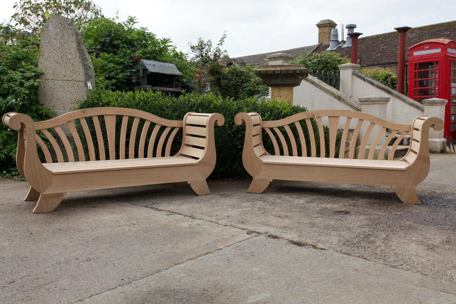 Pair of shaped timber garden benches