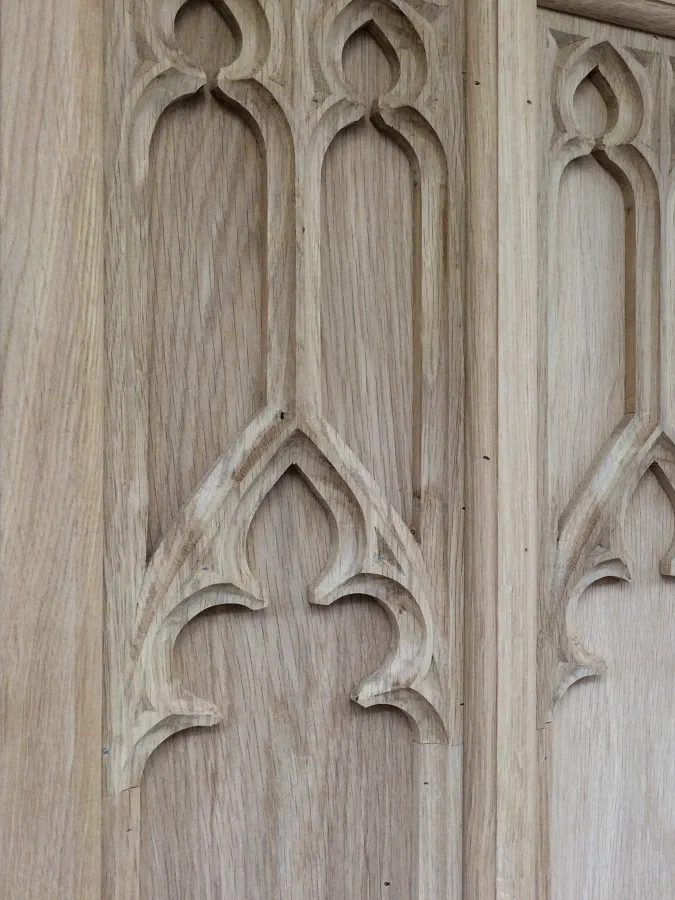 Carved Gothic tracery panels in oak