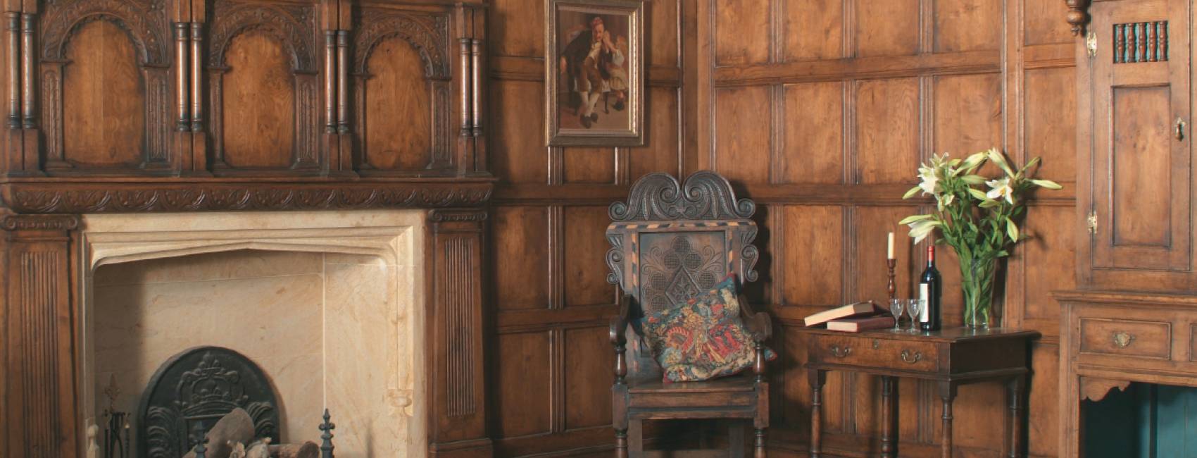 16th century oak panelling with frieze in our showroom