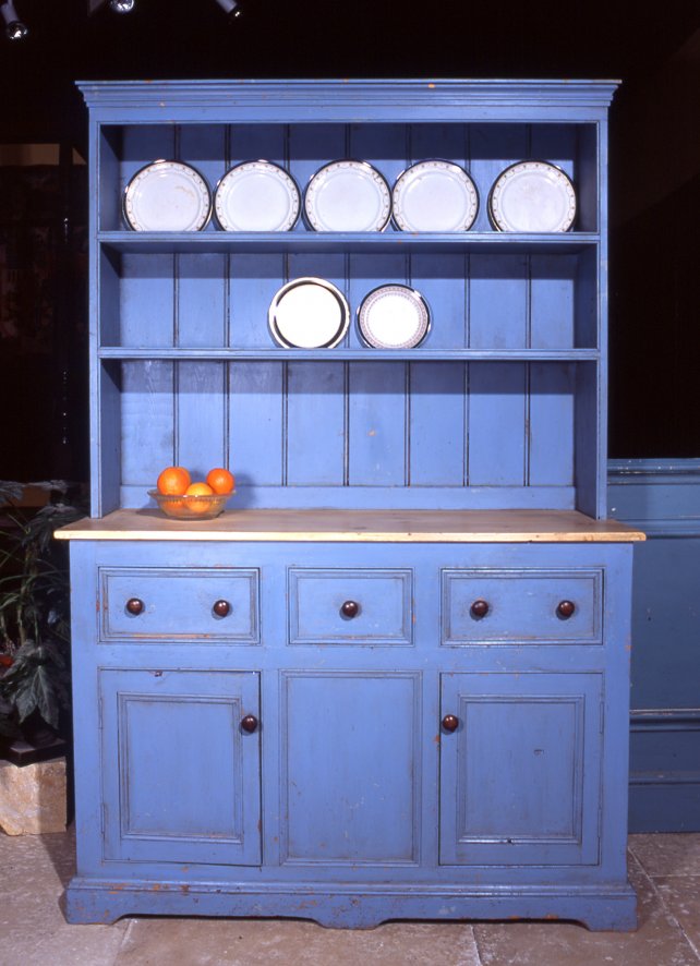 distressed painted dresser with wooden worktop 