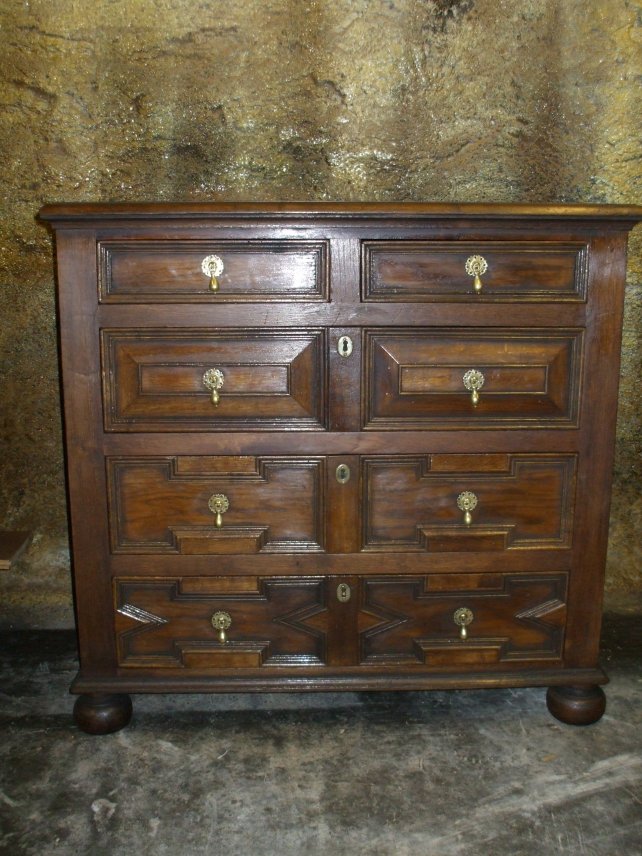 period oak chest of drawers with fielded panelled drawer fronts