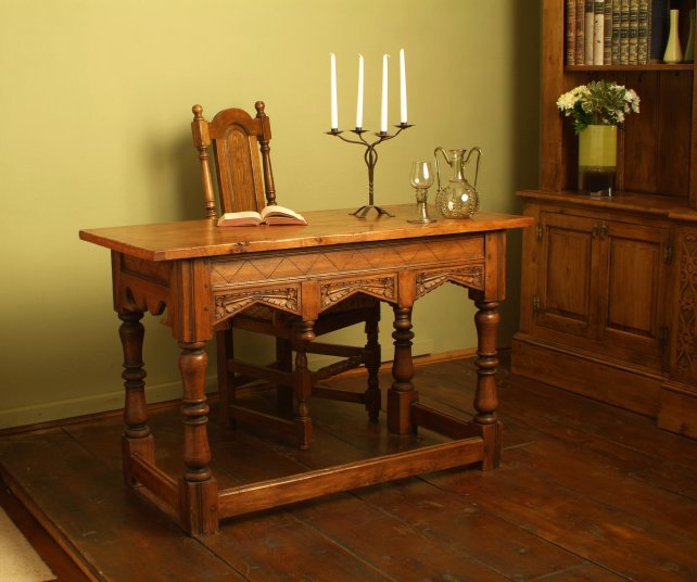 oak desk with hand carved ornate rails