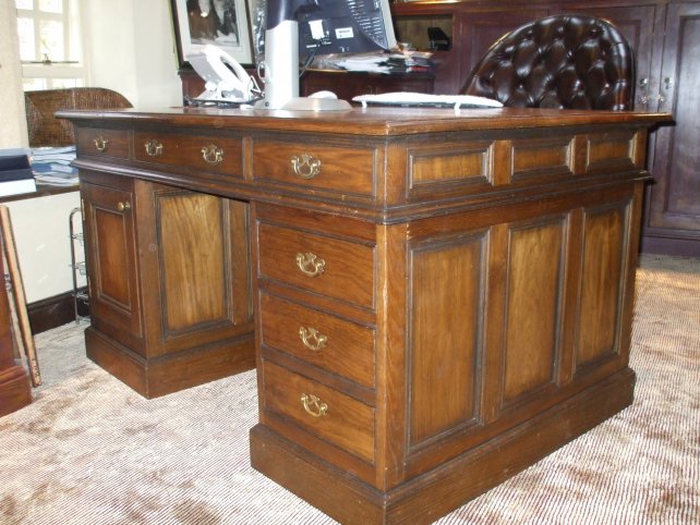 partners desk in oak, aged and polished