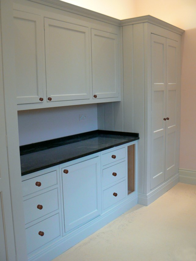 utility kitchen with larder unit, flat painted finish