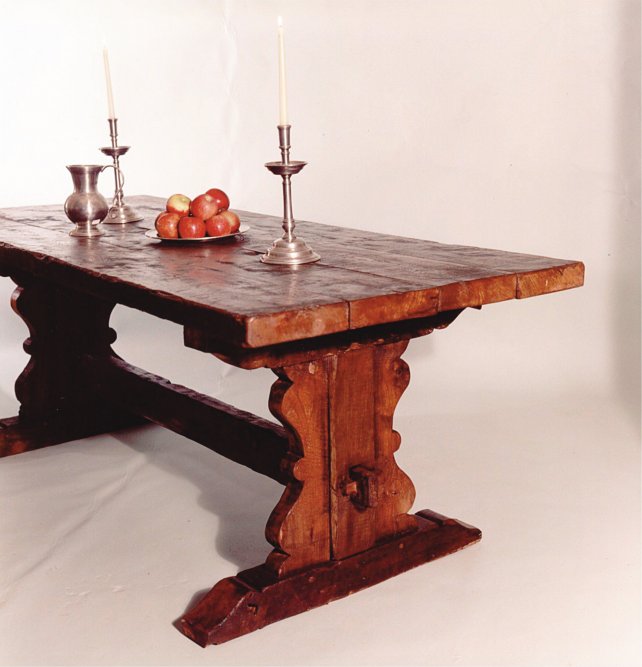 trestle table with shaped ends