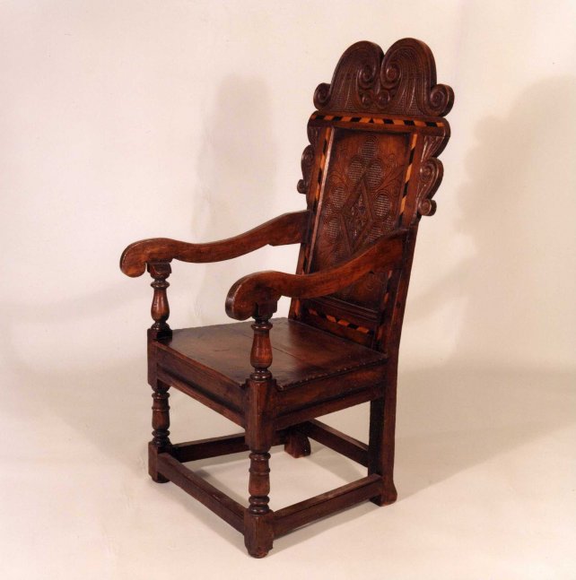 wainscot chair with carving and inlay