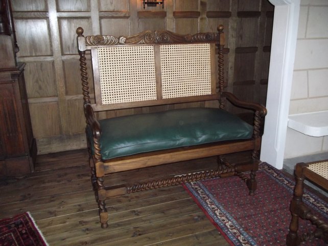 wicker backed oak settee