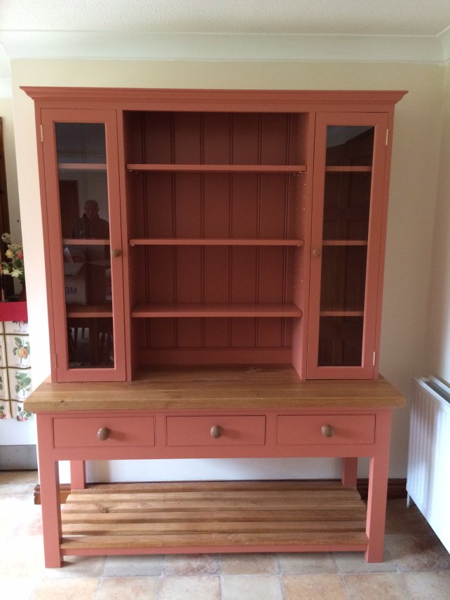 open dresser with rack, painted in farrow and ball paint