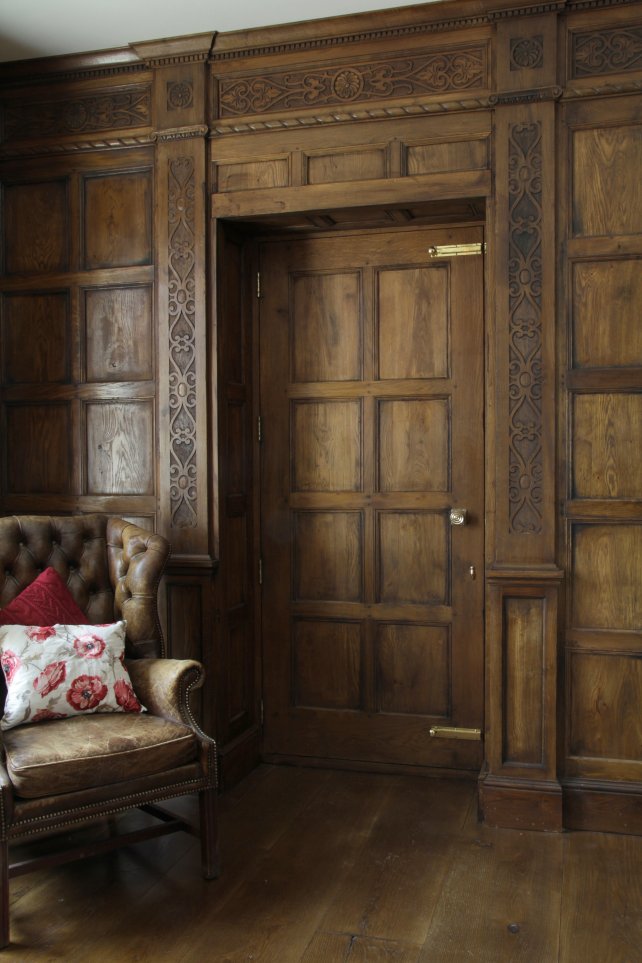 17th century oak panelling with carved pilasters